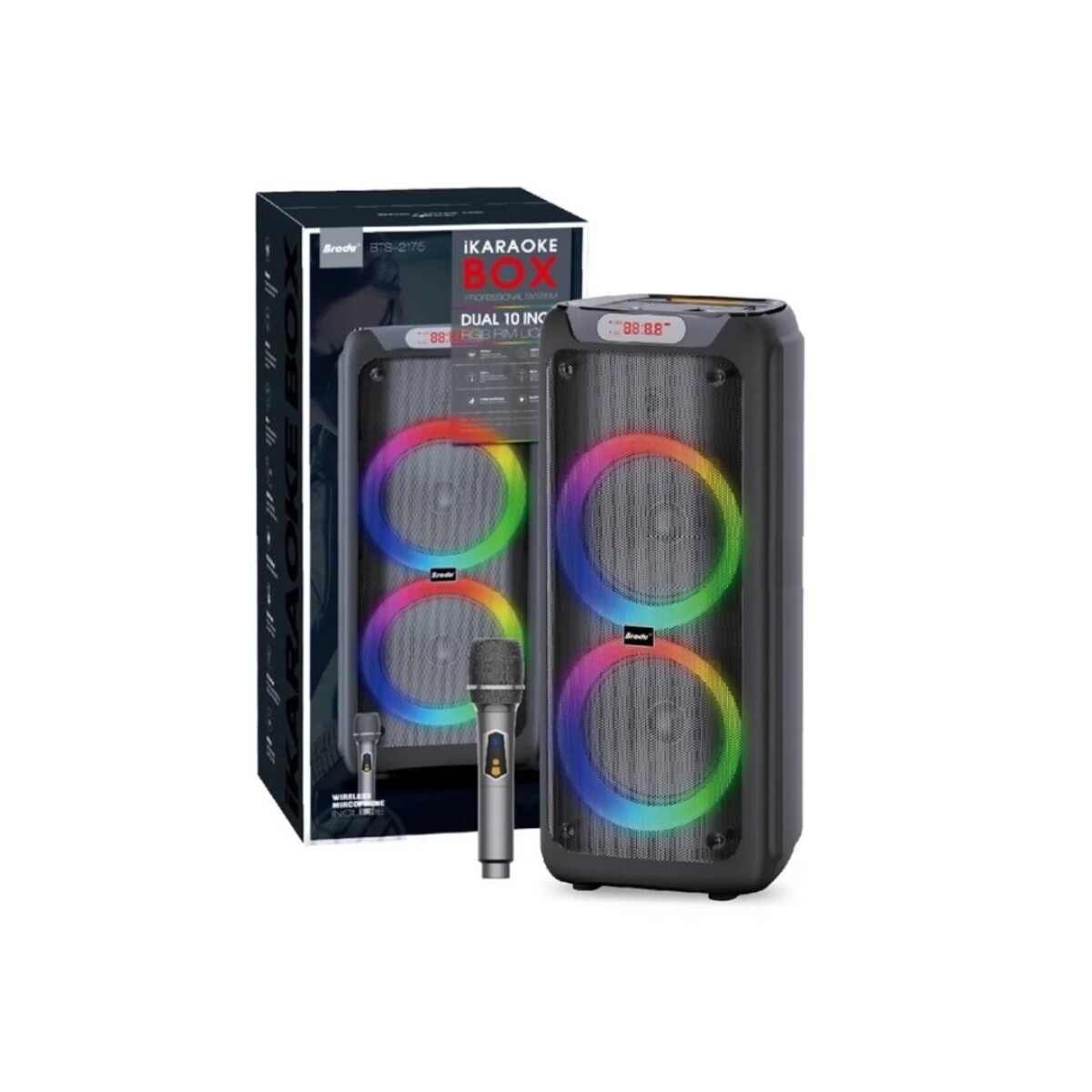 PARLANTE BT BRODU BTS-2175 2X10"" C/BATERIA, MICROFONO 