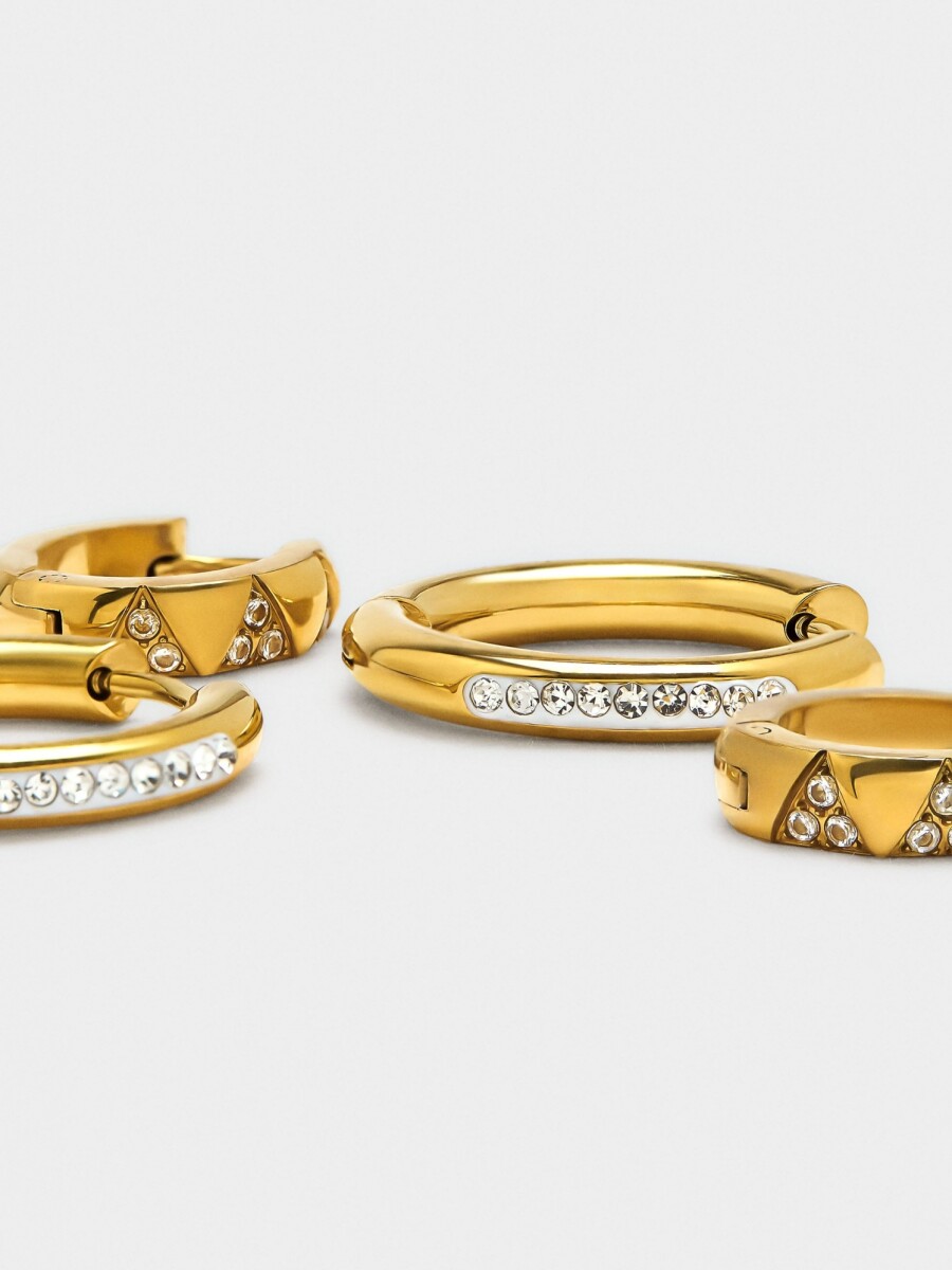 Set De Aros Con Cristales - Acero Inoxidable dorado