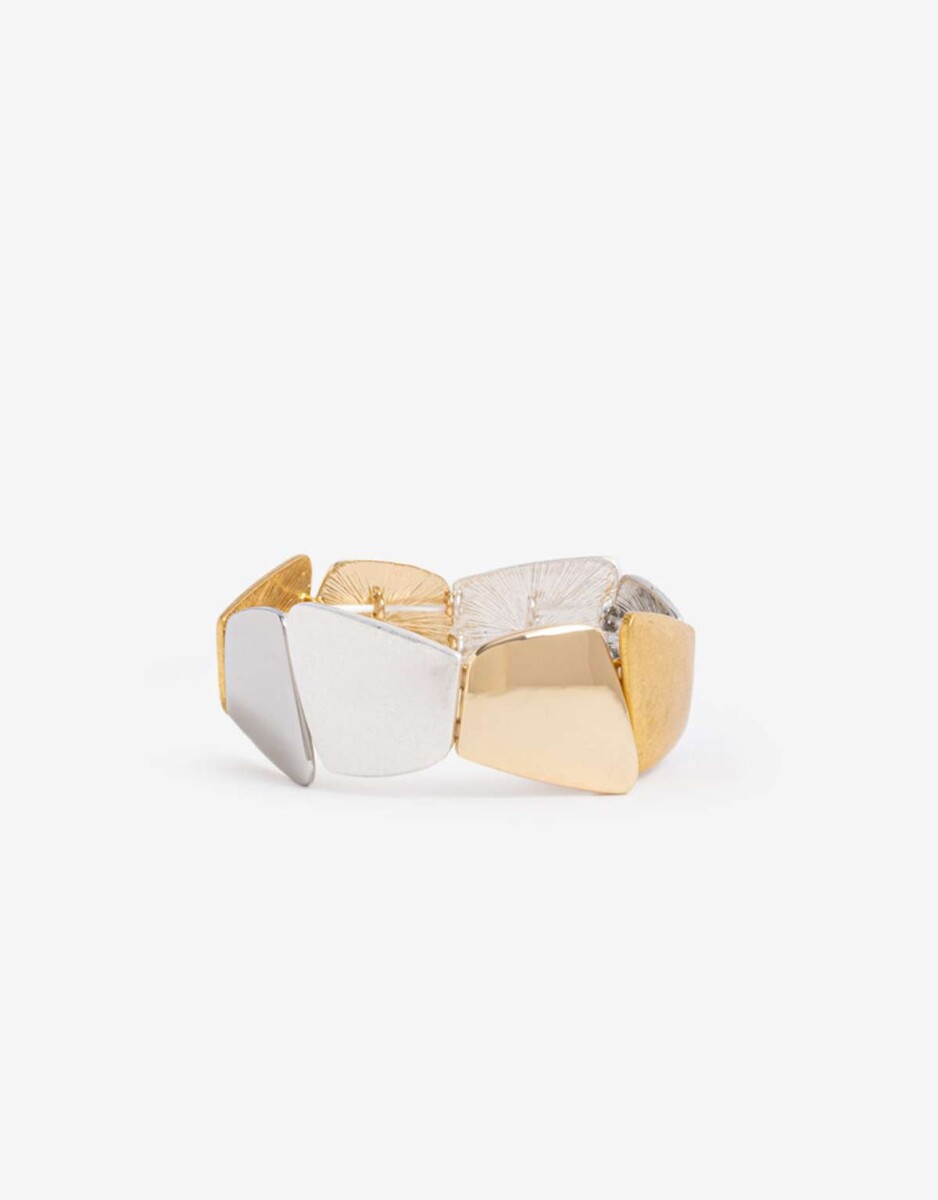 Pulsera Elástica Piezas Metal - Dorado Oro Cepillado Mate 