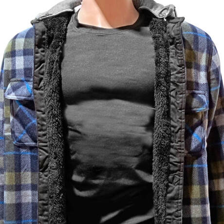 Campera Camisa Leñadora Cangurito Capucha Botones Vst020013-azgr-s