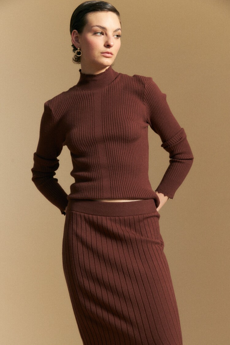 FALDA PUNO Marrón Corteza