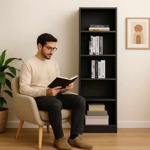 ESTANTERÍA BIBLIOTECA MULTIUSOS con 4 Estantes 47,9 x 170 x 27,5 cm - Cinza ESTANTERÍA BIBLIOTECA MULTIUSOS con 4 Estantes 47,9 x 170 x 27,5 cm - Cinza