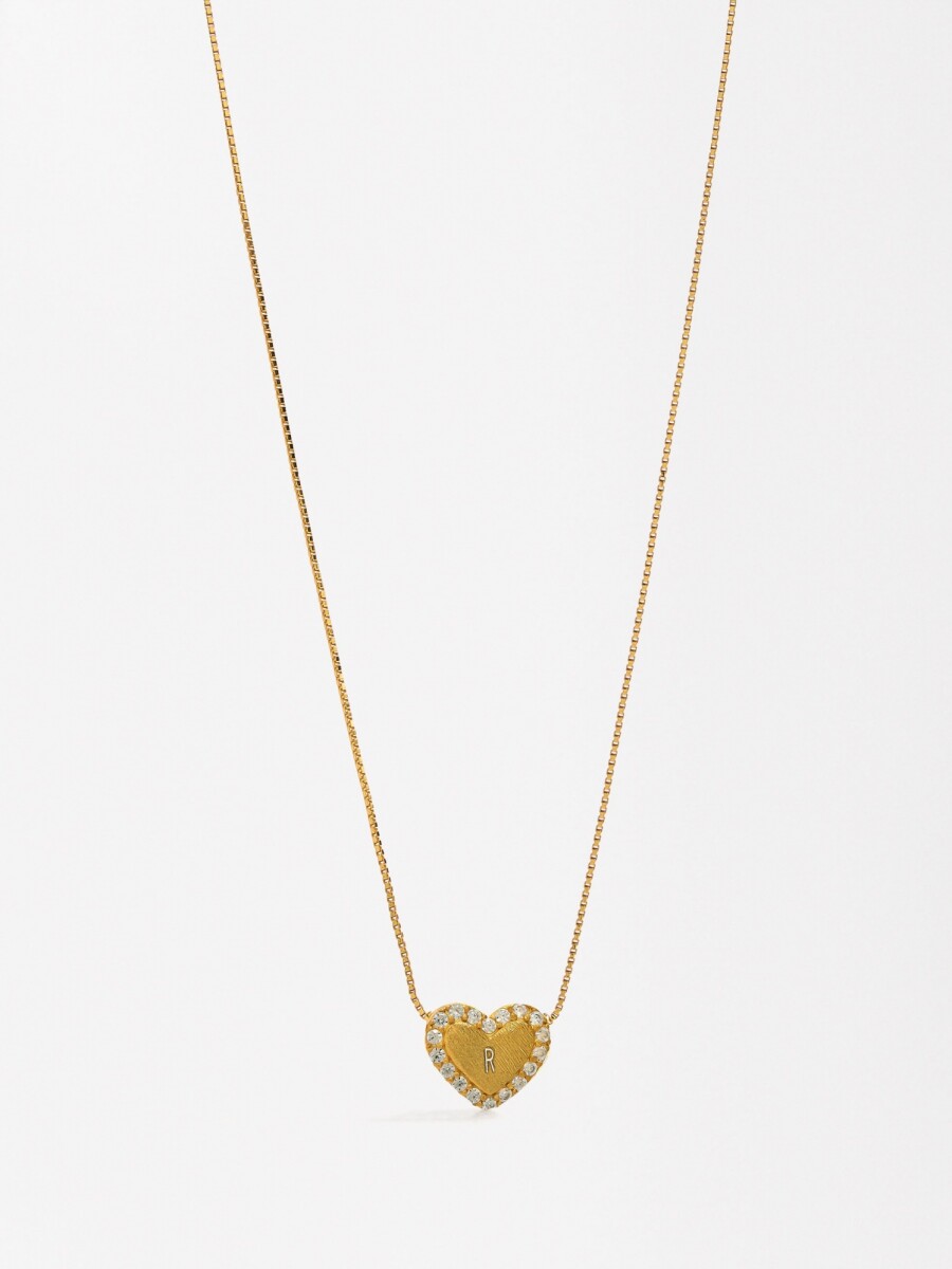Collar Colgante De Corazón Con Circonitas - Plata De Ley 925 dorado
