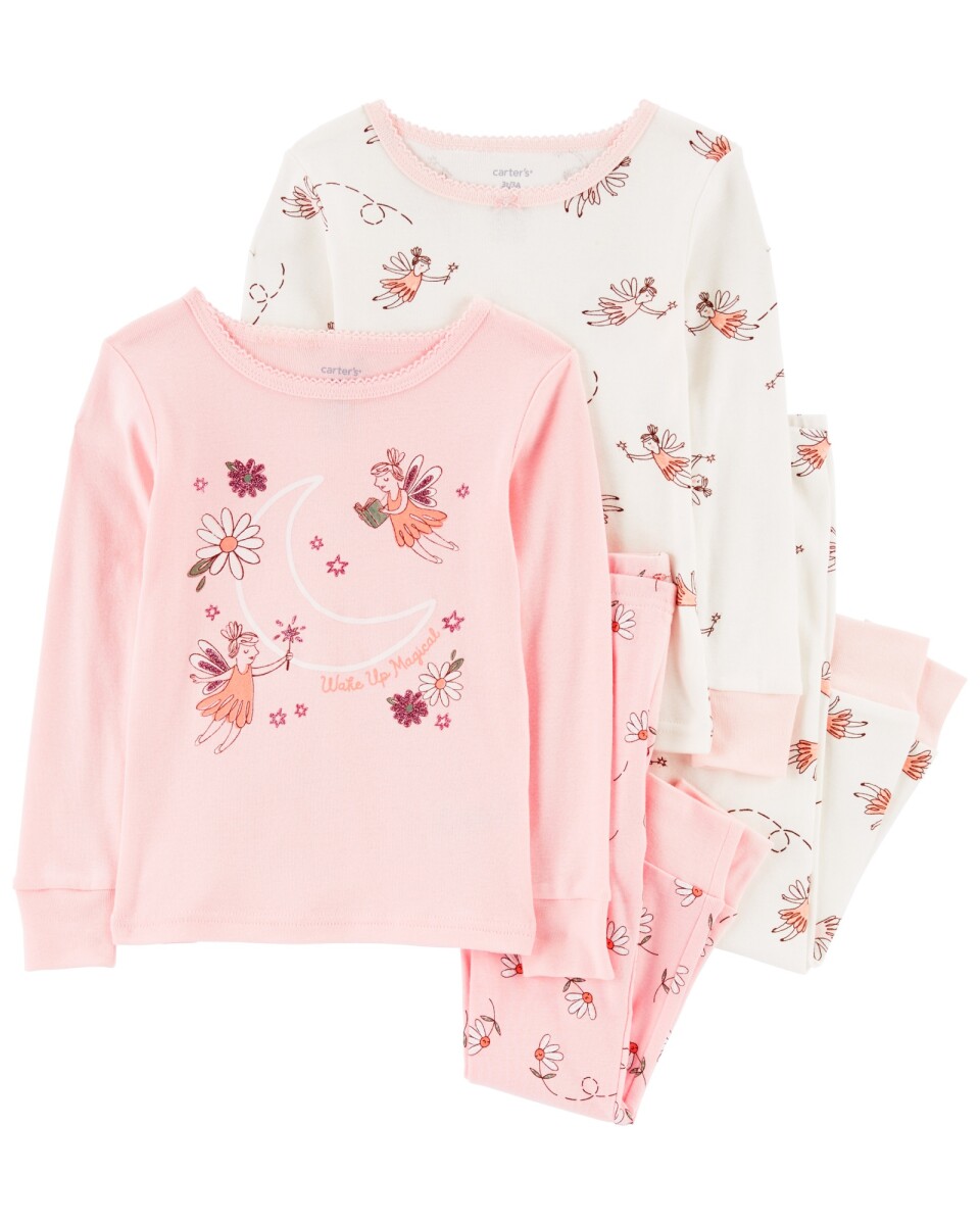 Pijama cuatro piezas de algodón, dos remeras y dos pantalones 