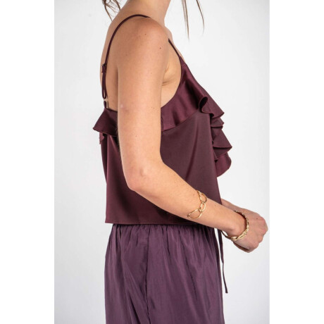 Musculosa Volado Saten Bordeaux