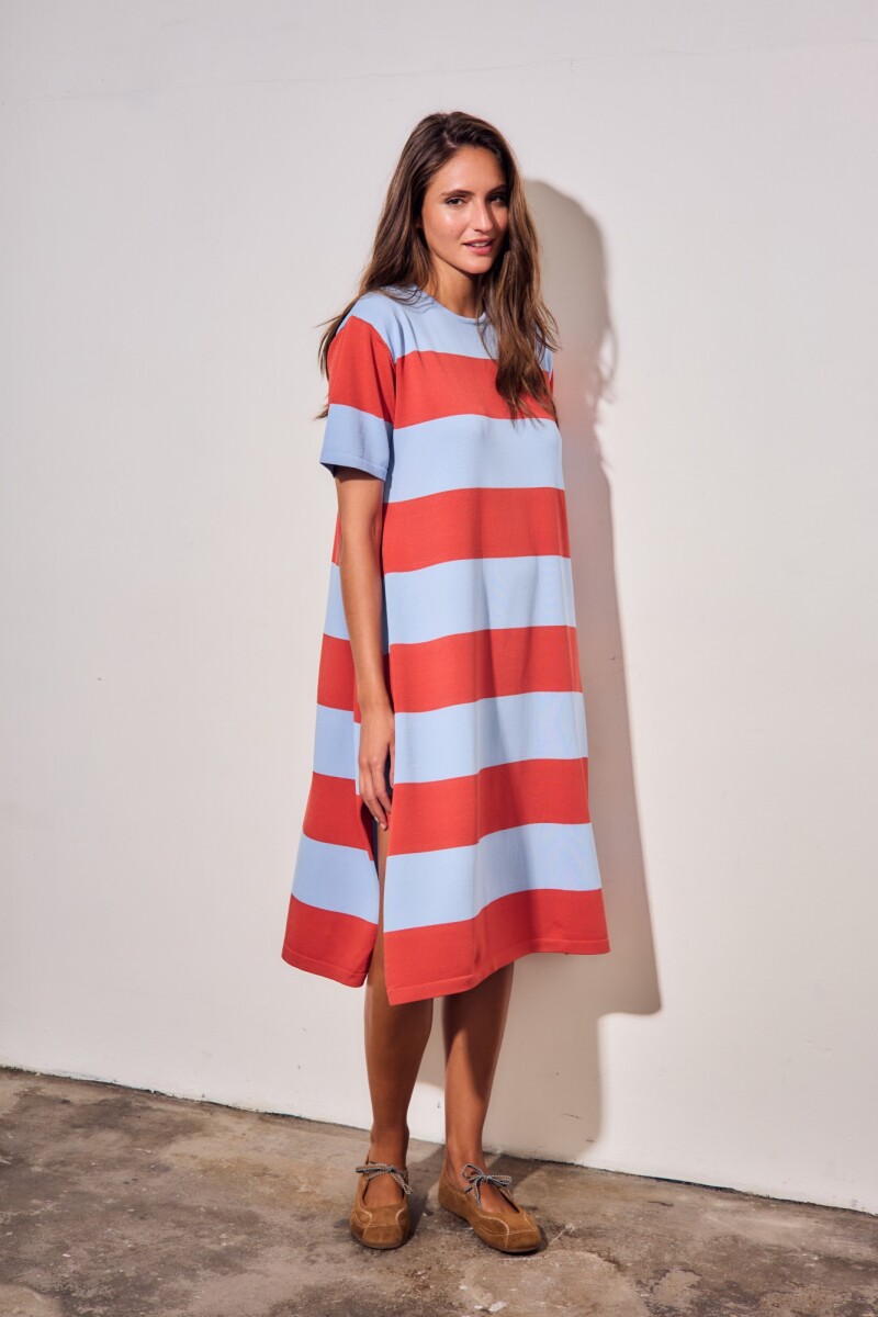 Vestido Tejido A Rayas Rojo
