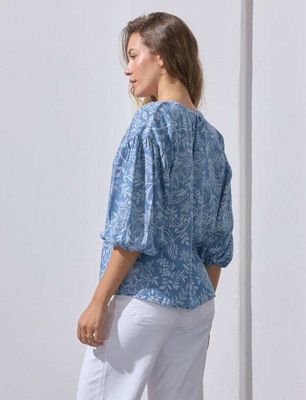 Blusa Lyocell Boton Printed AZUL/MULTI