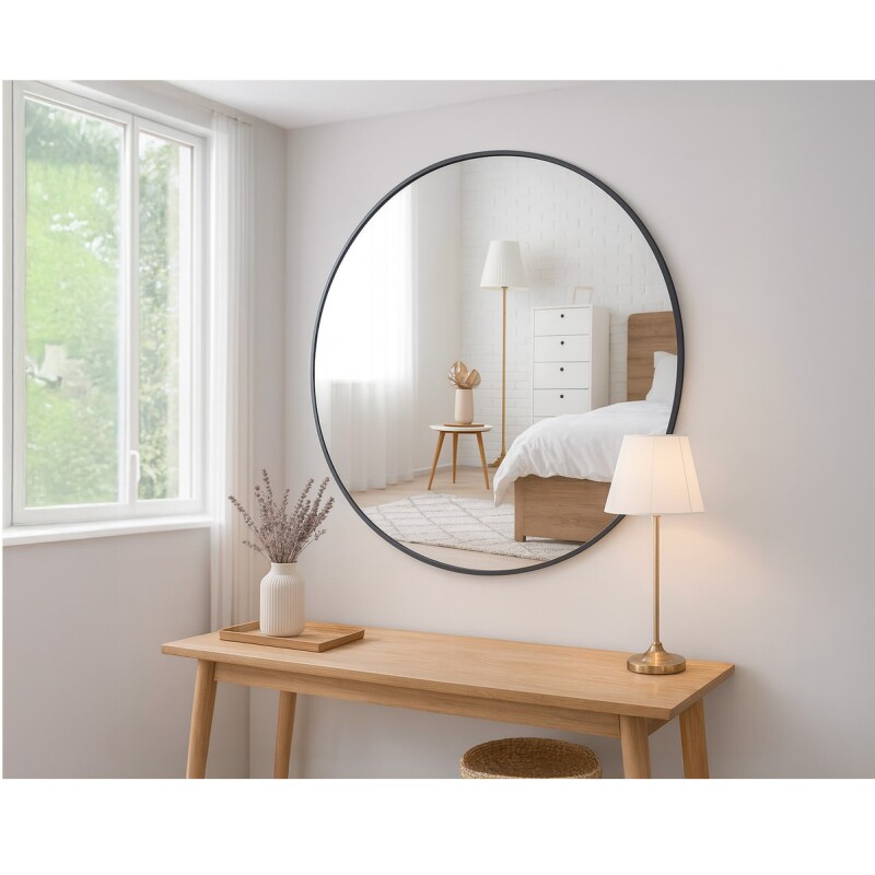 Espejo Grande Circular 60cm, Marco Negro De Hierro De Pared - Negro Espejo Grande Circular 60cm, Marco Negro De Hierro De Pared - Negro