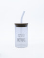 VASO GOOD MORNING CON TAPA BAMBOO TRANSPARENTE