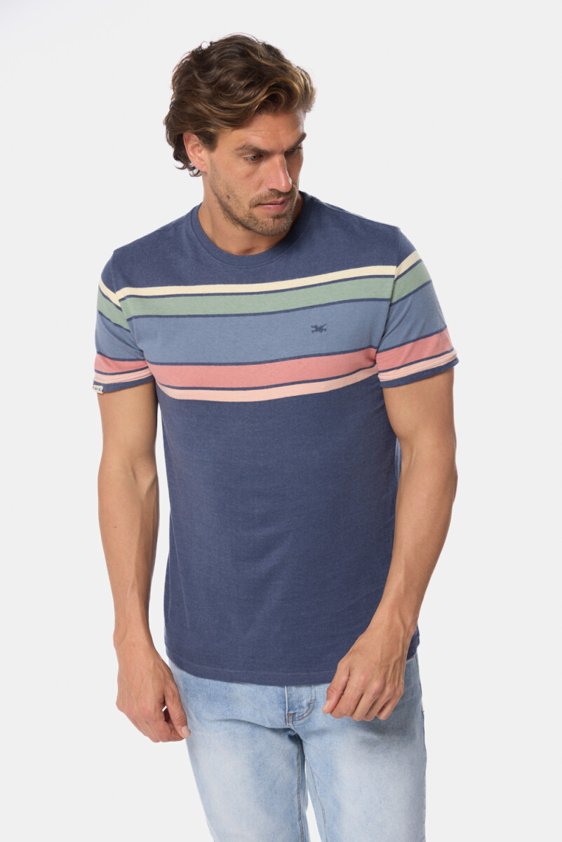 REMERA RAYADA - Azul 