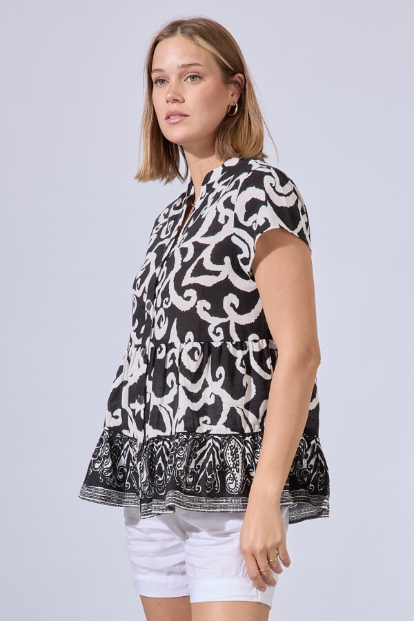 Blusa Lino Arabescos NEGRO/BLANCO