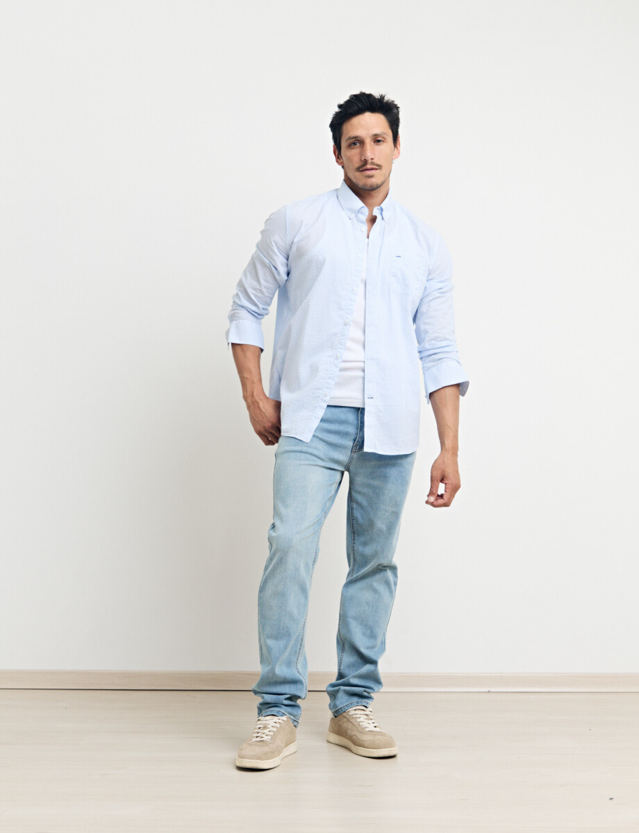 012571 CAMISA HARRINGTON LABEL Blanco/celeste