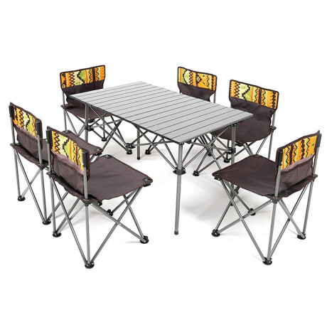 Juego De Camping Plegable 7 Piezas Mesa De Aluminio + 6 Sillas Juego De Camping Plegable 7 Piezas Mesa De Aluminio + 6 Sillas
