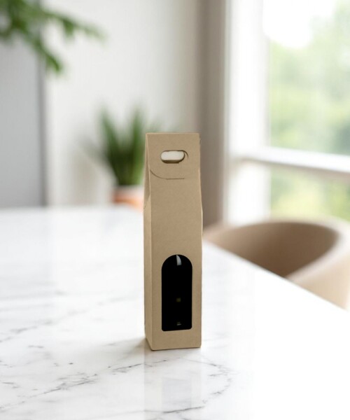 Caja c/ventana 1 botella 9x9x38,5 - 37214 - KRAFT Caja c/ventana 1 botella 9x9x38,5 - 37214 - KRAFT