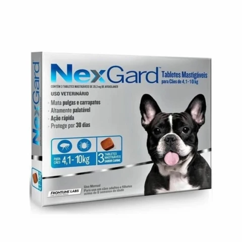NEXGARD PASTILLA ANTIPULGAS Y GARRAPATAS X 3 COMP DE 4 A 10 KG