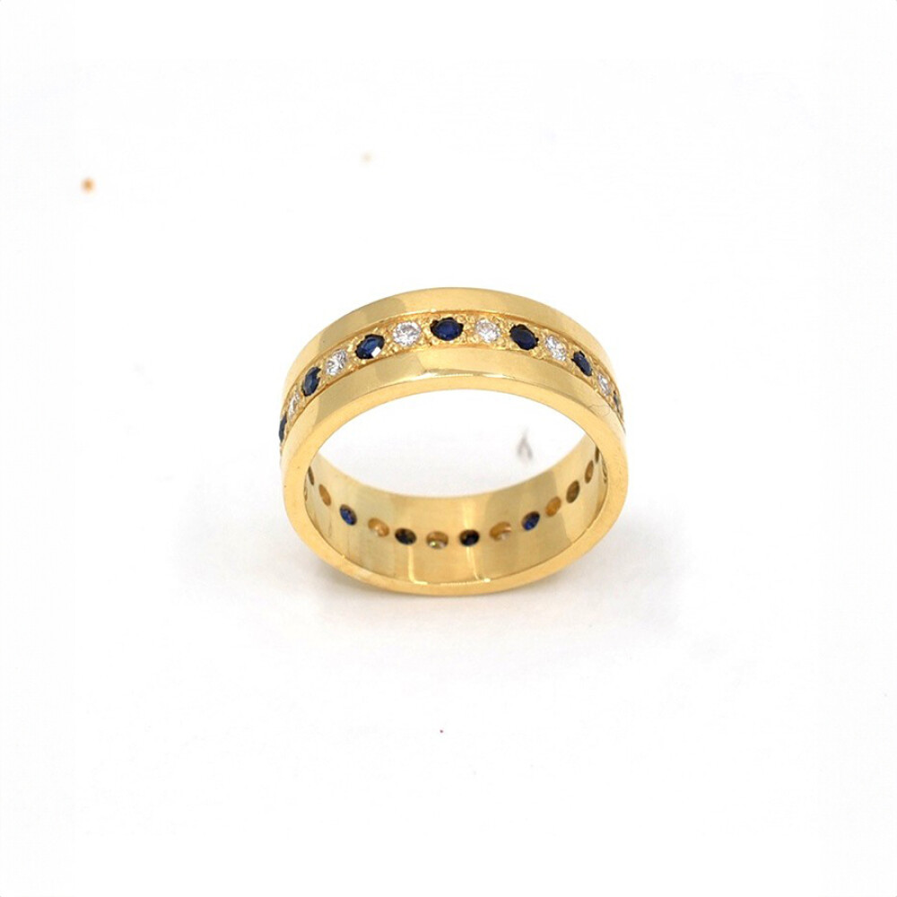 Anillo En Oro 18K, Brillantes Y Zafiros Anillo En Oro 18K, Brillantes Y Zafiros