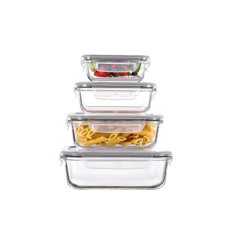 Set de Tuppers de Vidrio Herméticos Rectangulares – 4 Tamaños Apilables Transparente