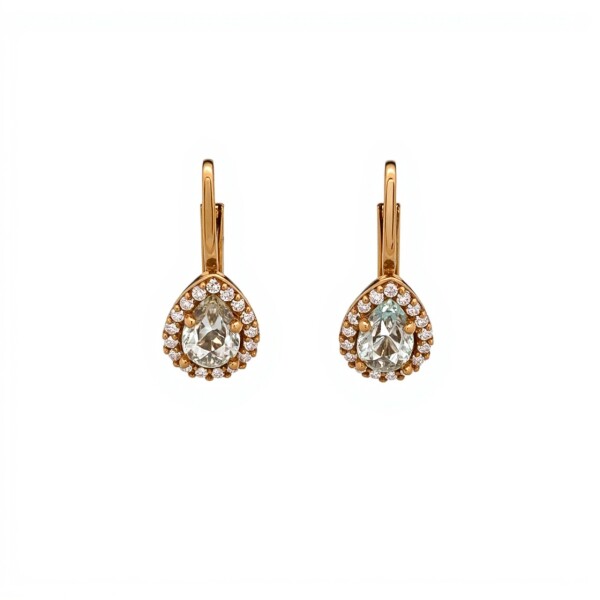 Caravanas Lagrima Aguamarina - Oro bajo - Aguamarina y Zirconias - CA8096 conpiedra