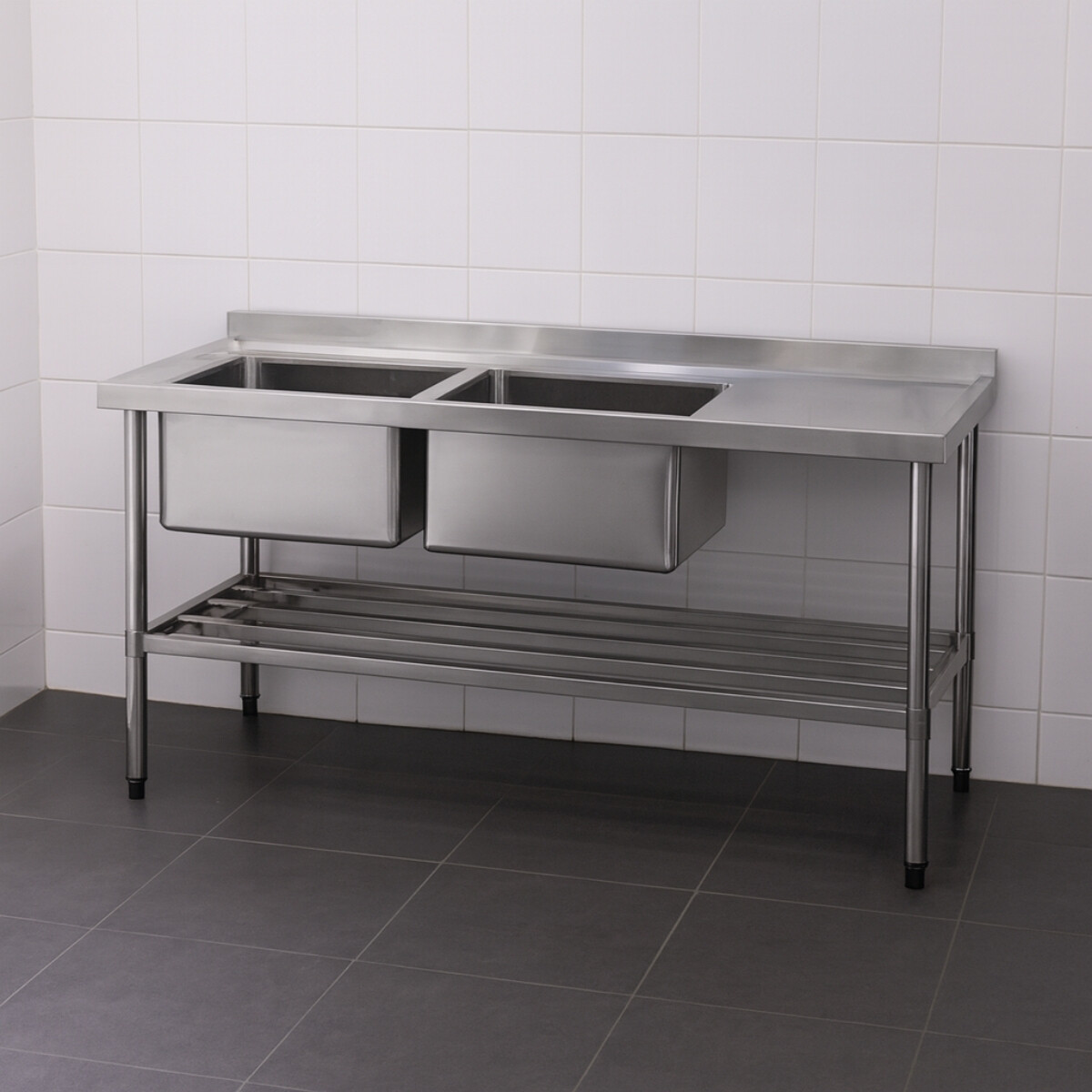 Mesada de Lavado 2 Piletas y Secador 50x40x30 cm Acero Inoxidable 