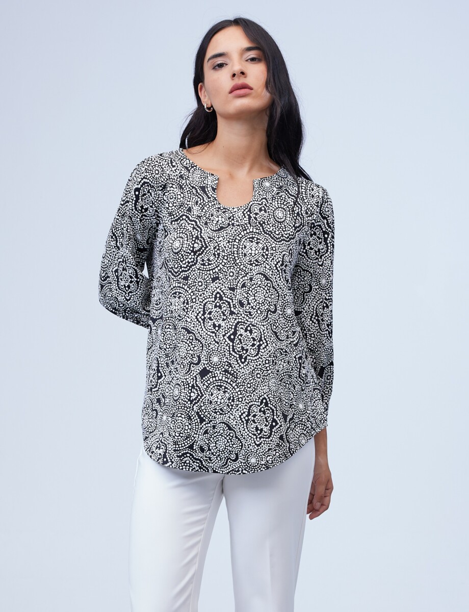 Blusa Keyhole - Negro/blanco 