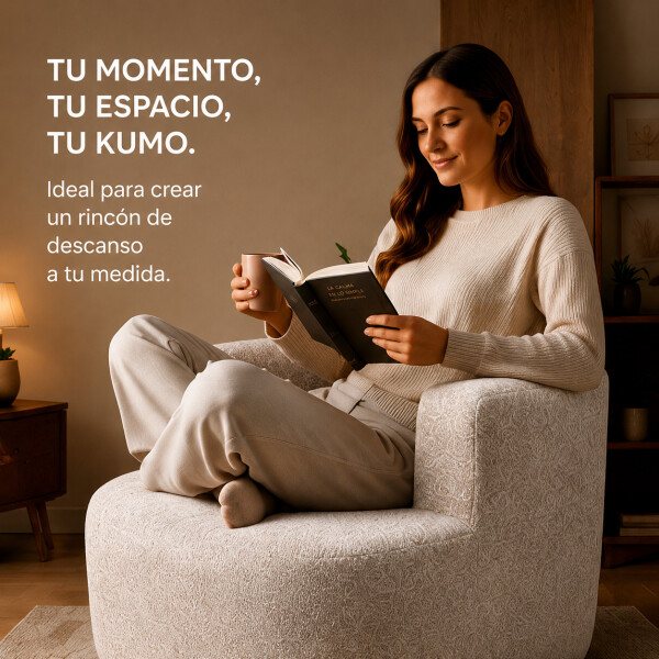 Sillón Puff ComboHome Kumo Redondo Corderito Diseño Premium Blanco 1