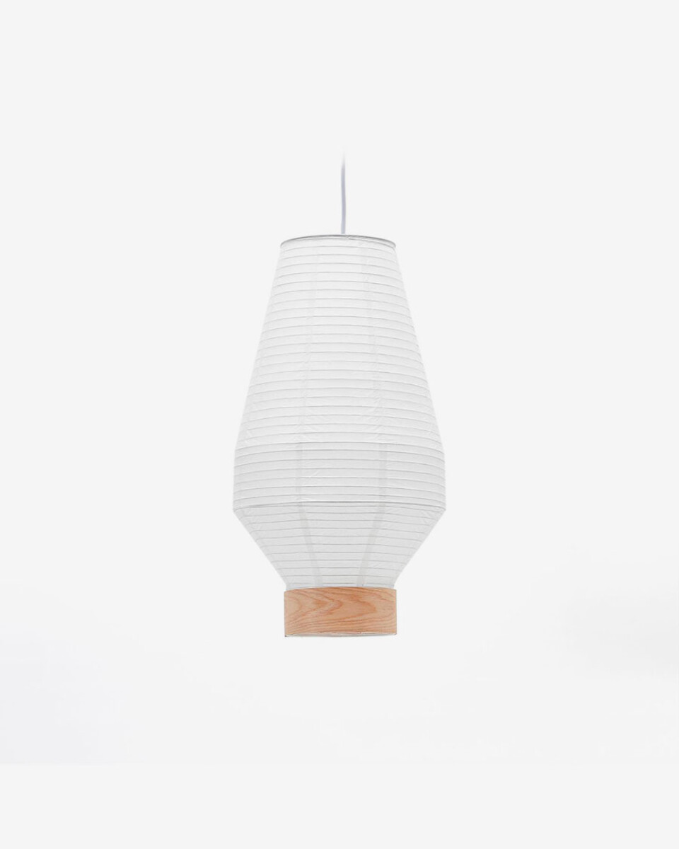 Pantalla para lámpara de techo Hila de papel blanco y chapa de madera natural - Ø 30 cm 