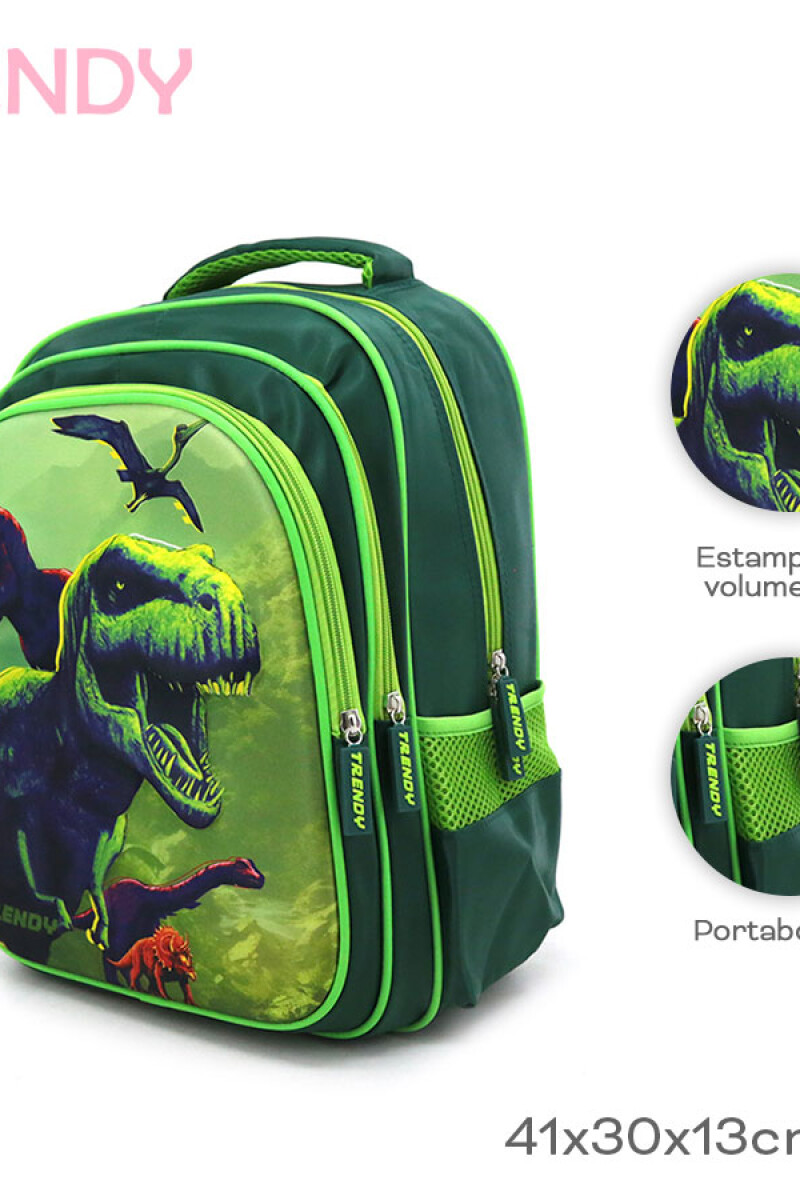 Mochila escolar 3D dinosaurio Verde