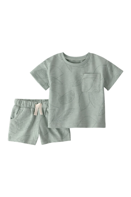 Set dos piezas de algodón orgánico, short y remera, verde, diseño cítricos Sin color