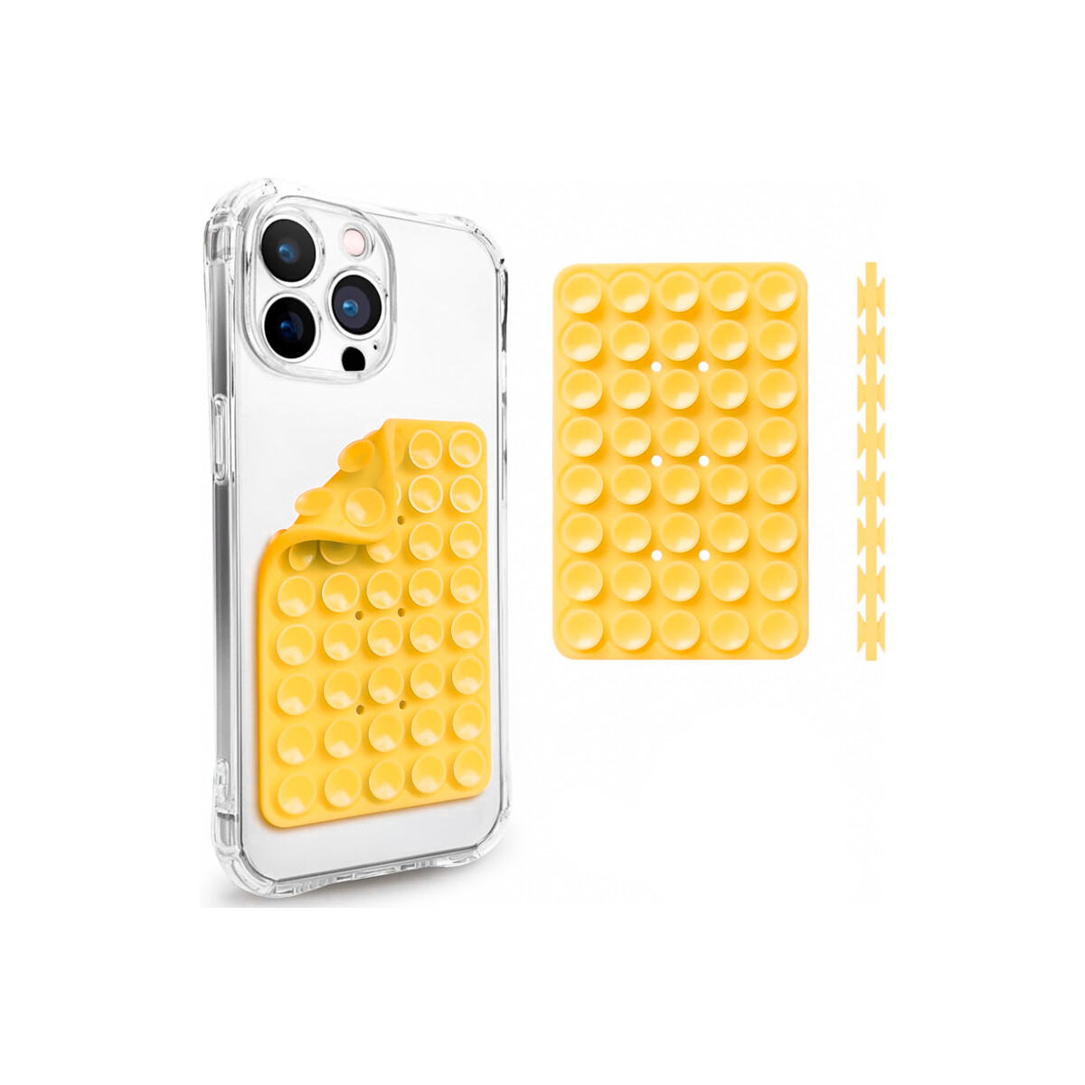 Soporte ventosa doble para celular color amarillo 