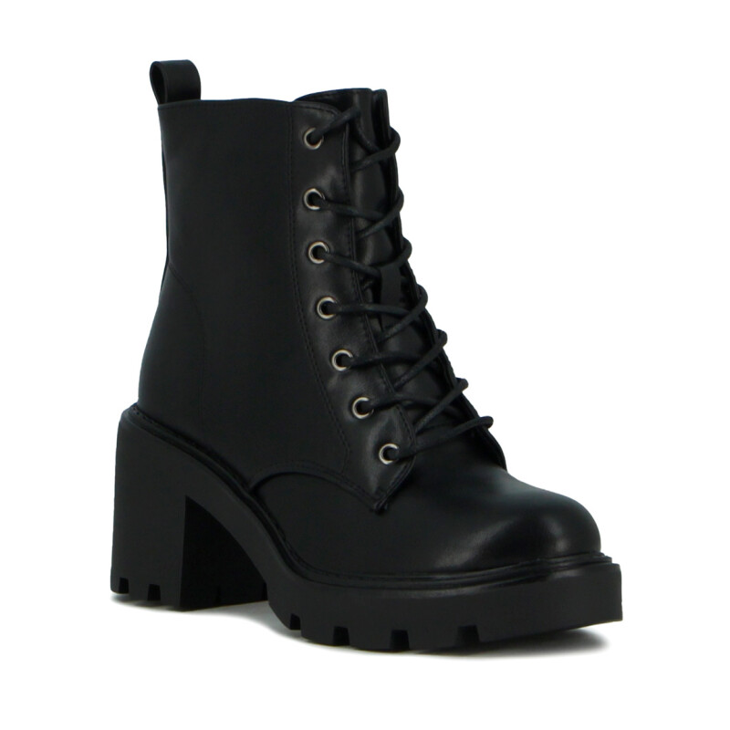 Darkness Bota De Dama Caña Baja Taco Cuadrado Acordonada - Negro Negro
