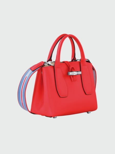 Longchamp -Cartera de cuero con gran capacidad, Roseau Rojo