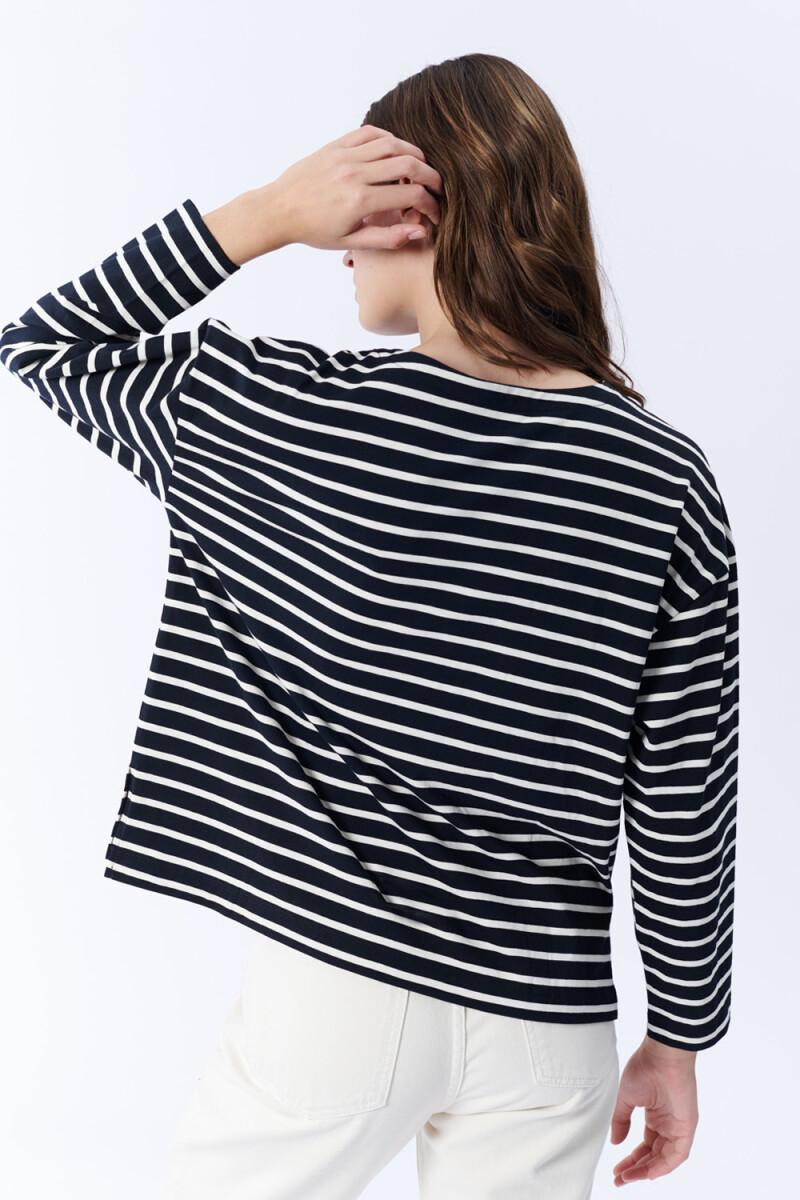 Remera Manga Larga Rayas Crudo Y Negro