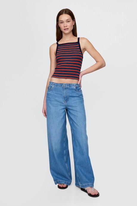 Musculosa Algodón Rib Mujer Navy Red Stripe