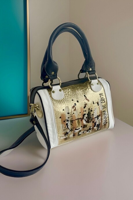 Bolso Kanda Blanco Y Negro Con Arte. Bolso Kanda Blanco Y Negro Con Arte.