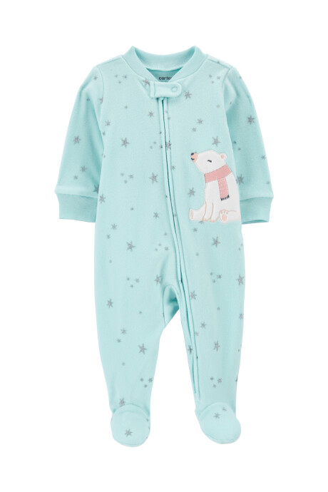 Pijama una pieza de micropolar, con pie, estampa oso polar Sin color