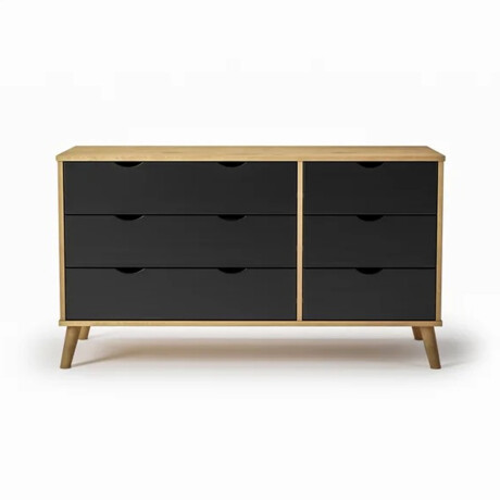 Cómoda Cajonera en madera maciza, con patas - 6 cajones MADERA - PRETO