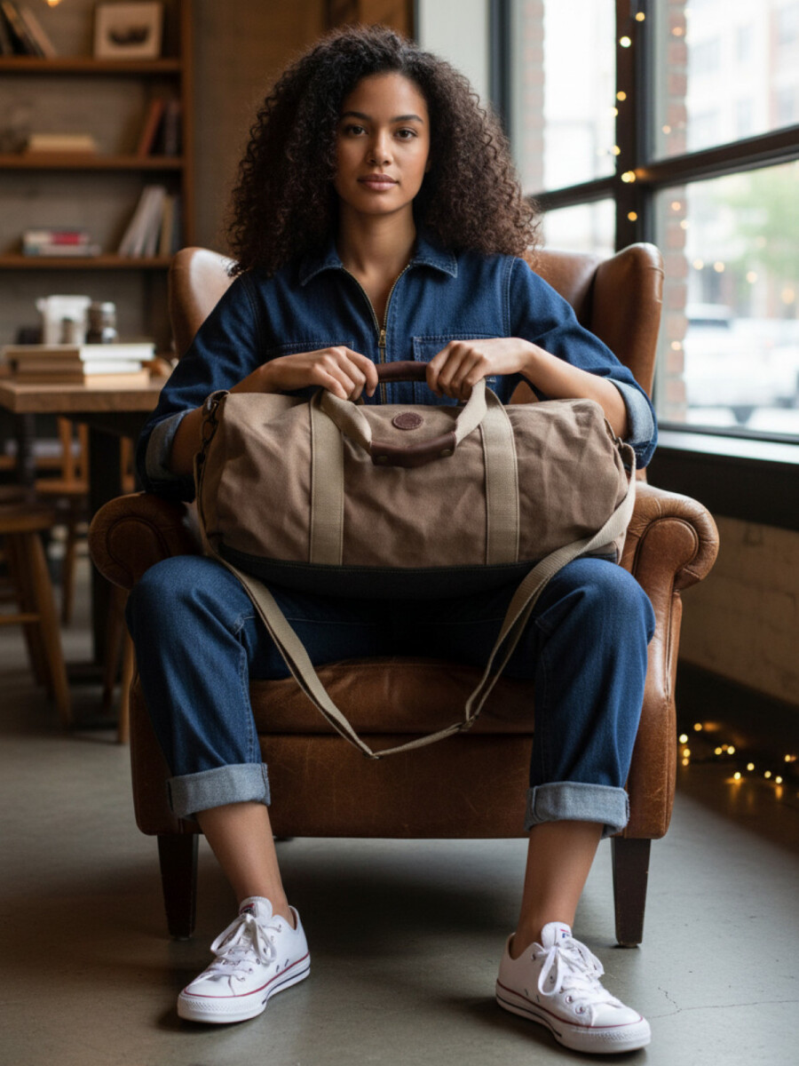 Bolso tubo de lona - Marrón 