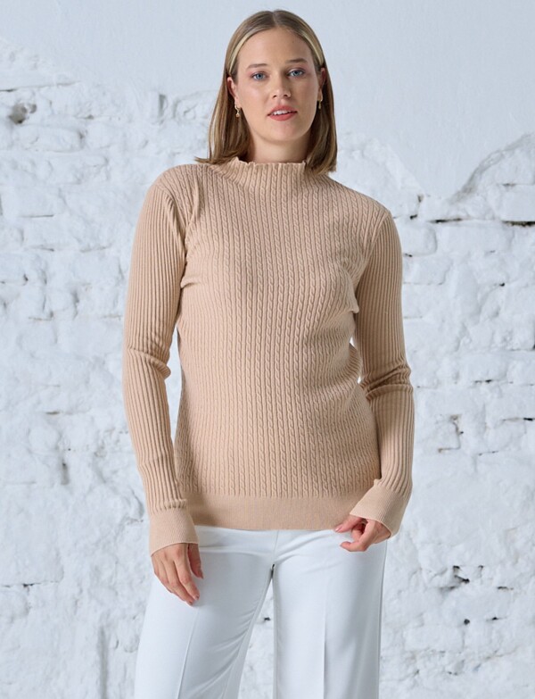 Buzo Ribs Cuello Alto BEIGE