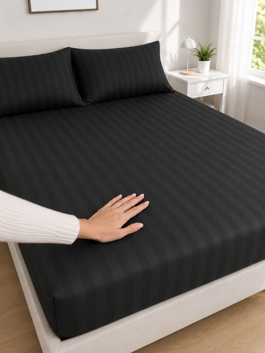 Juego De Sabanas Queen Diseño De Hotel 400 Hilos Premium - Negro 