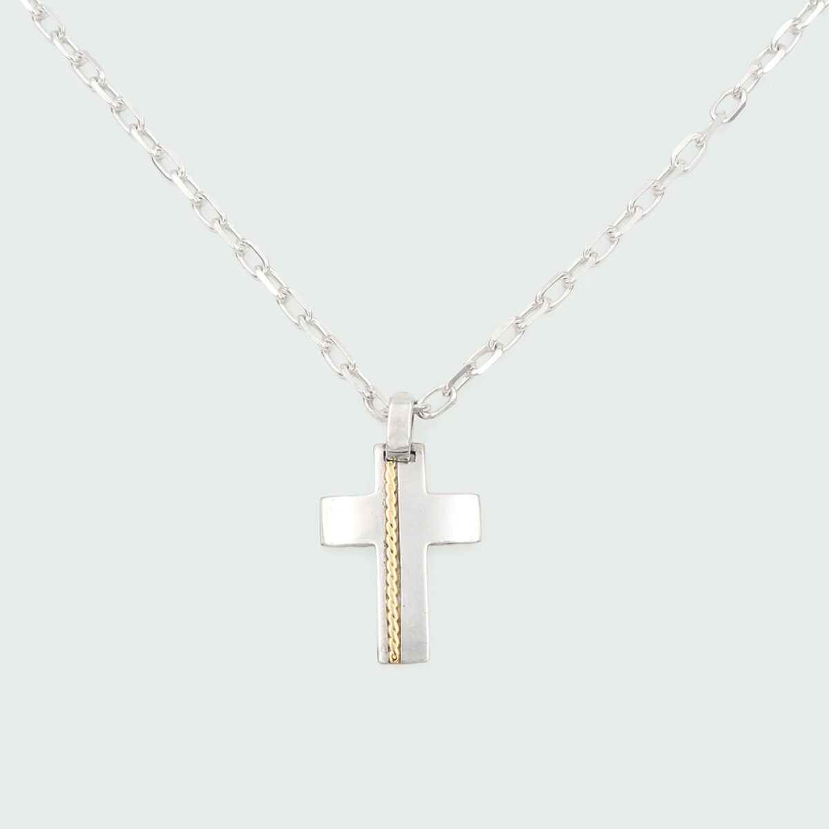 Cruz mediana MOON en plata 925 con trenza de oro amarillo 18k 