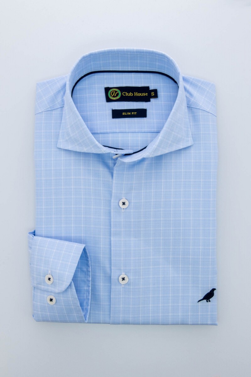 Camisa Slim-Fit Hudson collar - Celeste cuadros 