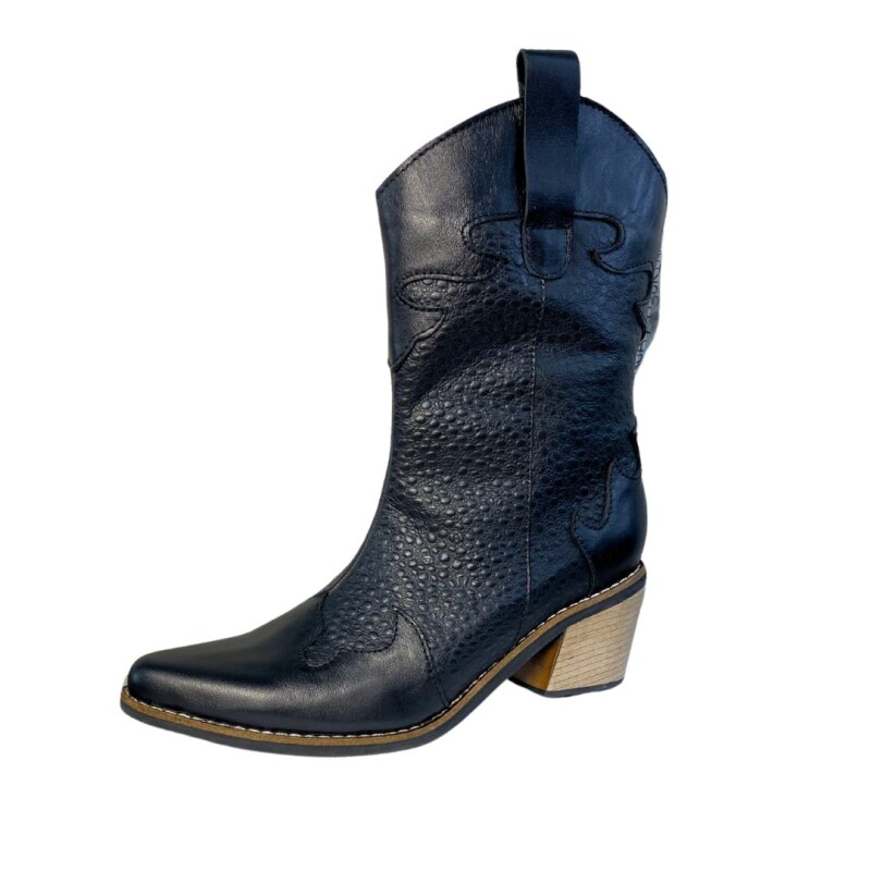 Bota Dama Tejana de Cuero Negro