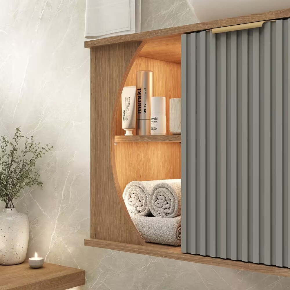 Mueble de baño suspendido Tereza Cristina 100 cm Catedral/Avellana con bacha y botiquin Mueble De Baño Suspendido Tereza Cristina 100 Cm Catedral/avellana Con Bacha Y Botiquin