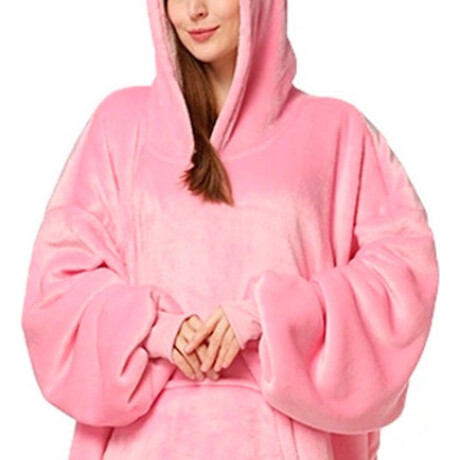 Buzo Canguro Oversize Manta Polar Afelpada Corderito Capucha Rosa