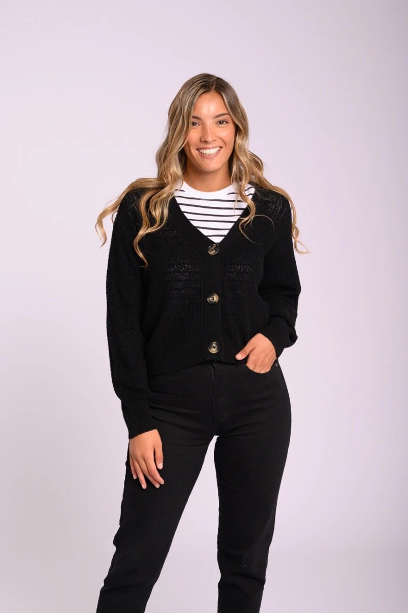 Campera Dama TejidoC/Botones Canva XS-XL - Negro 