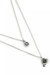 COLGANTE DE ALEACION DE METALES BAÑADO EN PLATA DE LEY CON DOBLE CADENA Y CORAZON CON CRISTAL NEGRO Colgante