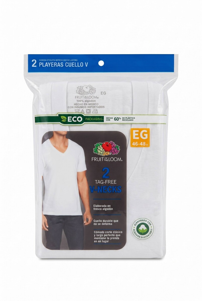 Pack x2 Camiseta interior escote V - caballero - Blanco 