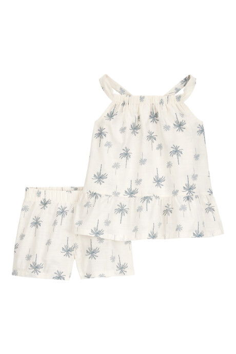 Set dos piezas de algodón, short y blusa sin mangas, diseño palmas Sin color