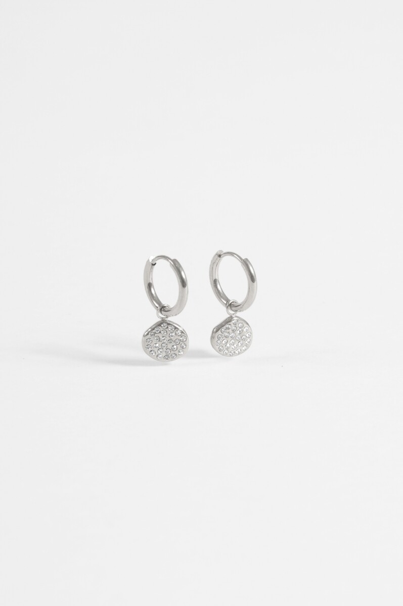 Aros acero moneda strass - plateado 