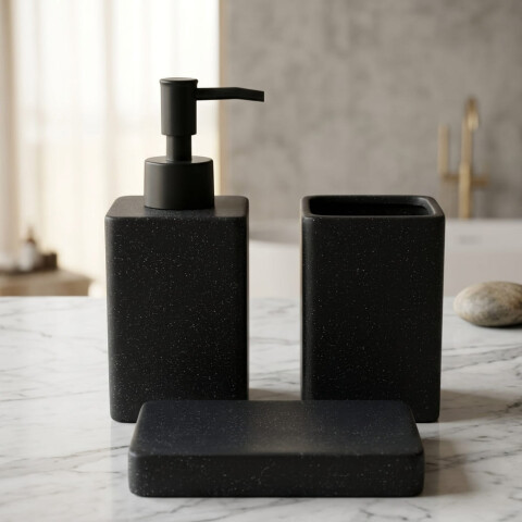 Set accesorios para baño cerámica textura negro Set accesorios para baño cerámica textura negro